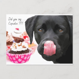 ブラックラブラドールカップケーキ - 犬の誕生日 - ブラックラブ ポストカード