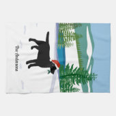 ブラックラブラドールクリスマスエバーグリーンサンタハット キッチンタオル (横)