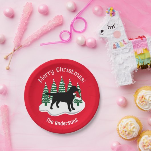 ブラックラブラドールクリスマスエバーグリーン ペーパープレート (パーティー)