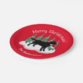 ブラックラブラドールクリスマスエバーグリーン ペーパープレート (アングル)