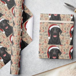 ブラックラブラドールクリスマスギフトラッピング ラッピングペーパー