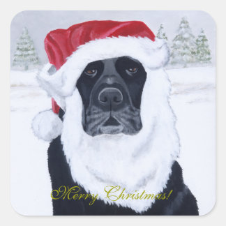 ブラックラブラドールクリスマスサンタ絵画ハット スクエアシール