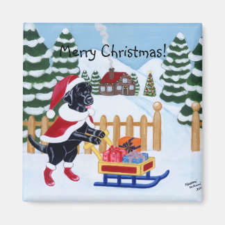 ブラックラブラドールクリスマスサンタ マグネット