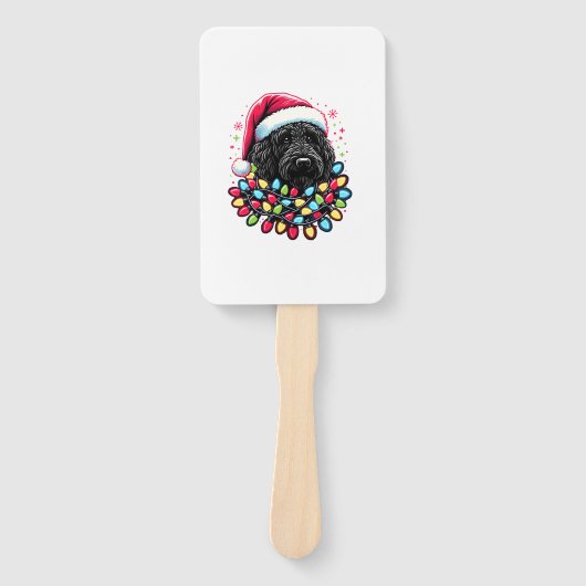 ブラックラブラドールクリスマスツリークリスマスライツドゥードル ハンドファン (正面)