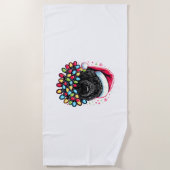 ブラックラブラドールクリスマスツリークリスマスライツドゥードル ビーチタオル (正面)