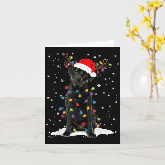 ブラックラブラドールクリスマスツリーライトパジャマ犬 カード (黄色い花)