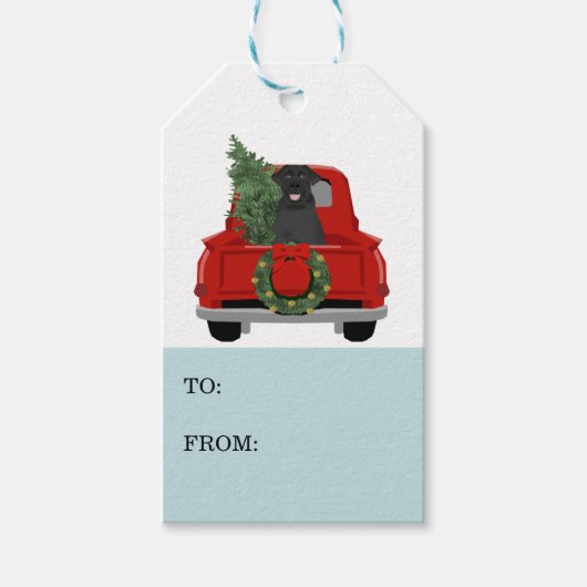 ブラックラブラドールクリスマスドッグレッドトラック ギフトタグ (正面)