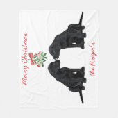 ブラックラブラドールクリスマスパピー フリースブランケット (正面)