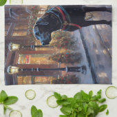 ブラックラブラドールクリスマスフェスティバルシーズン キッチンタオル (折り畳み)