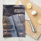 ブラックラブラドールクリスマスフェスティバルシーズン キッチンタオル (四つ折り)