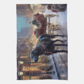 ブラックラブラドールクリスマスフェスティバルシーズン キッチンタオル (縦)