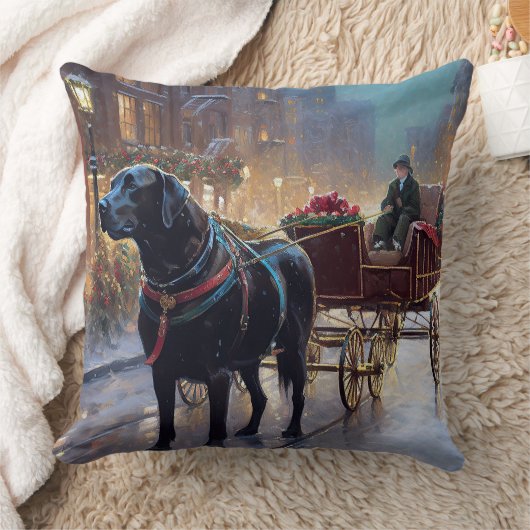 ブラックラブラドールクリスマスフェスティバルシーズン クッション (ブランケット)