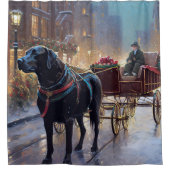 ブラックラブラドールクリスマスフェスティバルシーズン シャワーカーテン (正面)