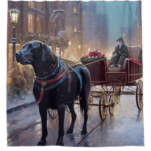 ブラックラブラドールクリスマスフェスティバルシーズン シャワーカーテン (正面)