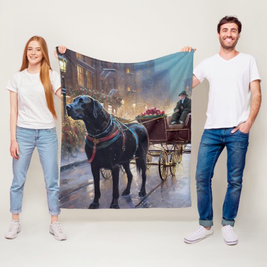 ブラックラブラドールクリスマスフェスティバルシーズン フリースブランケット (インサイチュ)