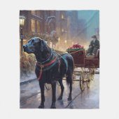 ブラックラブラドールクリスマスフェスティバルシーズン フリースブランケット (正面)