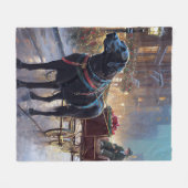 ブラックラブラドールクリスマスフェスティバルシーズン フリースブランケット (正面(横))