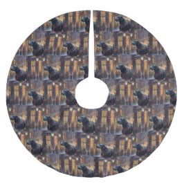 ブラックラブラドールクリスマスフェスティバルシーズン ブラッシュドポリエステルツリースカート