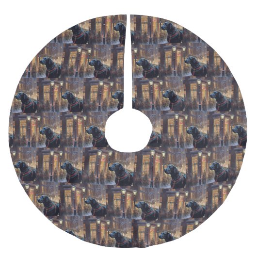 ブラックラブラドールクリスマスフェスティバルシーズン ブラッシュドポリエステルツリースカート (正面)