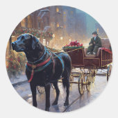 ブラックラブラドールクリスマスフェスティバルシーズン ラウンドシール (正面)