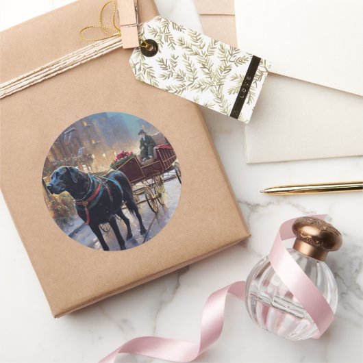 ブラックラブラドールクリスマスフェスティバルシーズン ラウンドシール (ギフト)