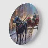 ブラックラブラドールクリスマスフェスティバルシーズン ラージ壁時計 (傾斜)