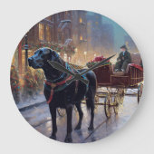 ブラックラブラドールクリスマスフェスティバルシーズン ラージ壁時計 (正面)