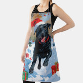 ブラックラブラドールクリスマスフェスティバルスノーシーン エプロン (インサイチュ)