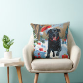 ブラックラブラドールクリスマスフェスティバルスノーシーン クッション (椅子)