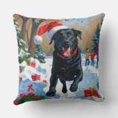 ブラックラブラドールクリスマスフェスティバルスノーシーン クッション (裏面)