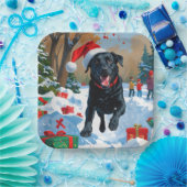 ブラックラブラドールクリスマスフェスティバルスノーシーン ペーパープレート (パーティー)