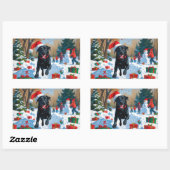 ブラックラブラドールクリスマスフェスティバルスノーシーン 長方形シール (シート)