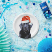 ブラックラブラドールクリスマスホリデーキュートサンタドッグ ペーパープレート (パーティー)