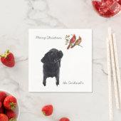 ブラックラブラドールクリスマス深紅色かわいい犬 スタンダードカクテルナプキン (インサイチュ)