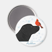 ブラックラブラドールクリスマス（鳥）ショウジョウコウカンチョウ – かわいい犬 マグネット (正面/裏面)