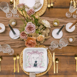 ブラックラブラドールコケットピンクカスタマイズ可能なクレスト ペーパープレート