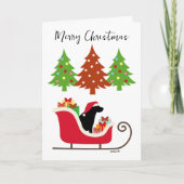 ブラックラブラドールシルエットクリスマスそり カード (正面)