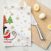 ブラックラブラドールシルエットクリスマスそり キッチンタオル (四つ折り)