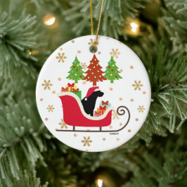 ブラックラブラドールシルエットクリスマスそり セラミックオーナメント