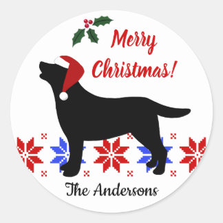 ブラックラブラドールシルエットサンタクリスマス ラウンドシール