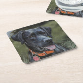 ブラックラブラドールスクエア紙コースター スクエアペーパーコースター (アングル)