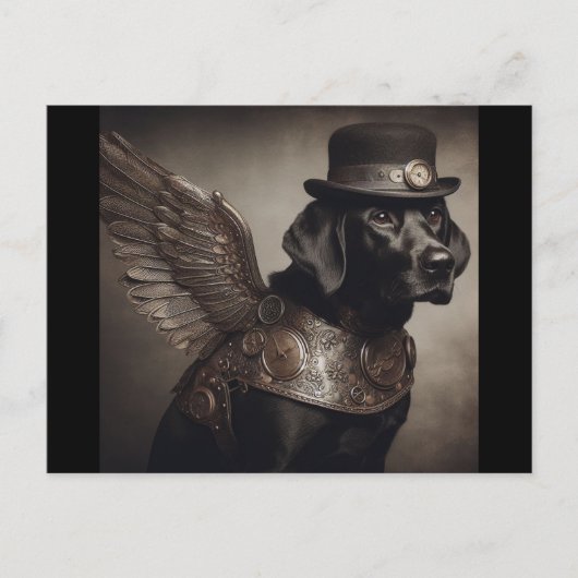 ブラックラブラドールスチームパンク ポストカード (正面)