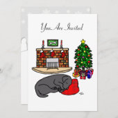 ブラックラブラドールスリープクリスマスパーティー 招待状 (正面/裏面)