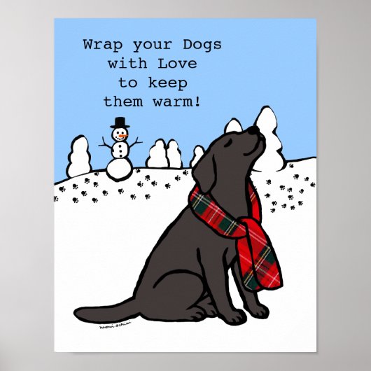 ブラックラブラドールタータンチェックスカーフダーク ポスター (正面)