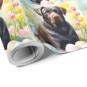 ブラックラブラドールドッグとイースターエッグホリデイ ラッピングペーパー (ロールコーナー)