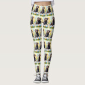 ブラックラブラドールドッグとイースターエッグホリデイ レギンス (正面)