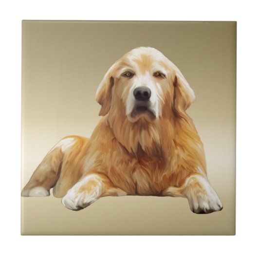 ブラックラブラドールドッグウォーターカラーアート絵画ズ タイル (正面)