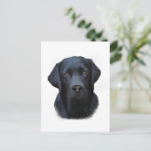 ブラックラブラドールドッグウォーターカラーアート絵画ズ ポストカード (スタンド正面)