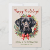 ブラックラブラドールドッグクリスマスハッピーパウィデイ シーズンカード (正面)