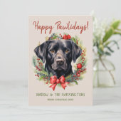 ブラックラブラドールドッグクリスマスハッピーパウィデイ シーズンカード (スタンド正面)